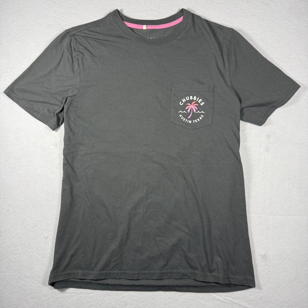 Chubbies Austin Texas Pocket T-Shirt Mens Large Gray Palm Tree Graphic Tee L